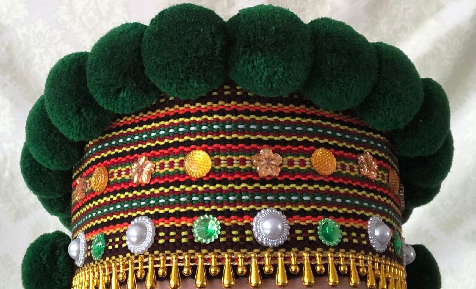 Ukrainian Headdress, Hutsul Traditional Folk Woven Embroidered Big Chiltse 