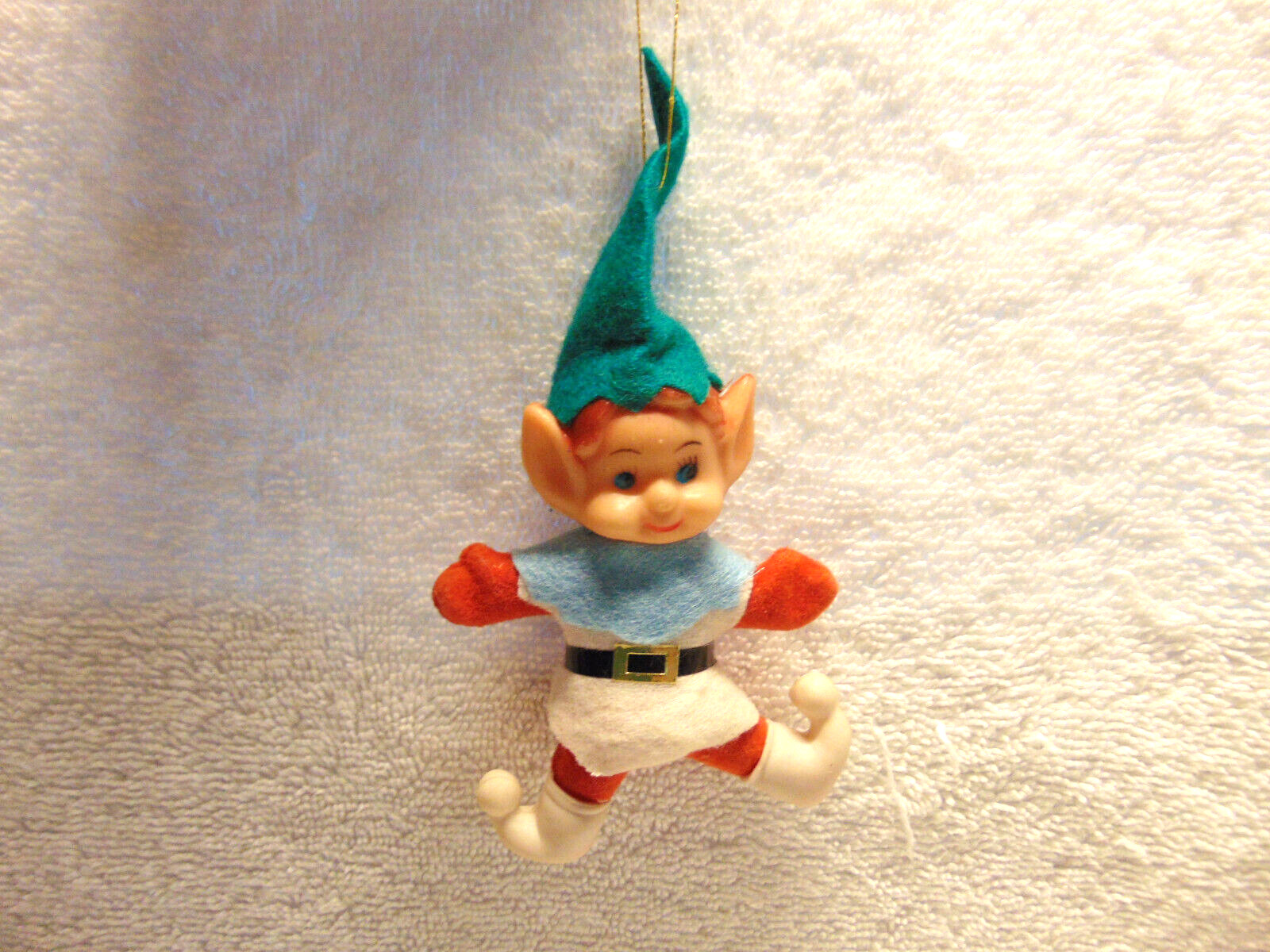 Vintage 60s Flocked Pixie Elf Christmas  Ornament with White Boots  #E