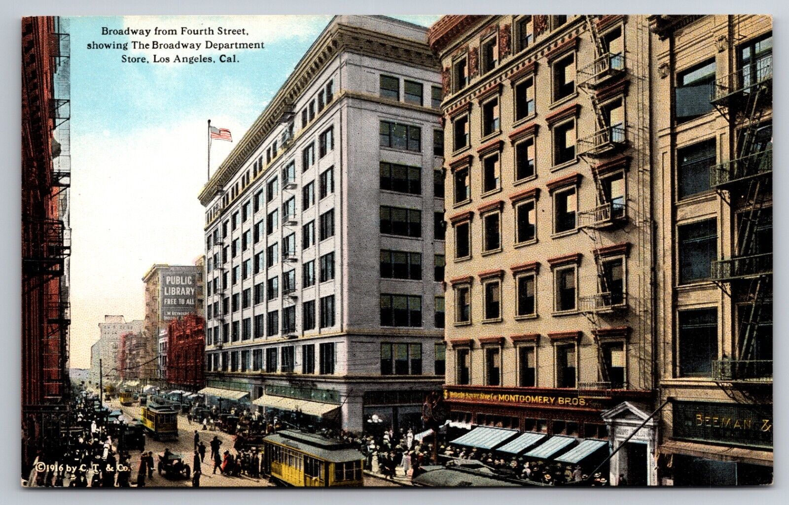 Broadway Department Store Fourth Street Los Angeles California Trolleys c1910 PC