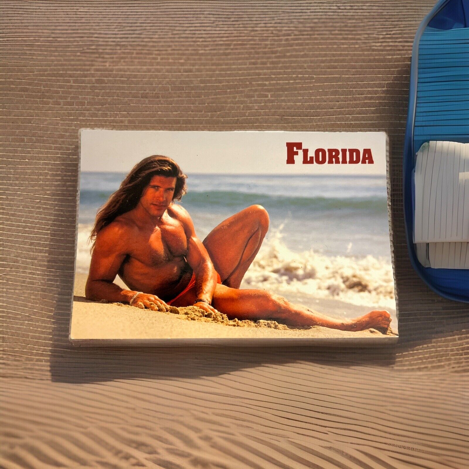 Vintage FL-Florida Tropical Beach Male Model Surf Speedo Man Novelty Postcard