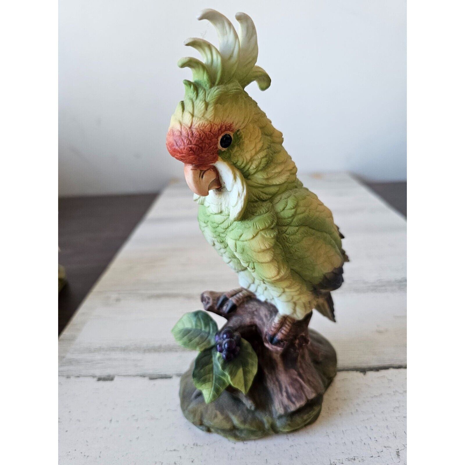 Vintage Andrea cockatoo bird 5959 green statue figurine sculpture