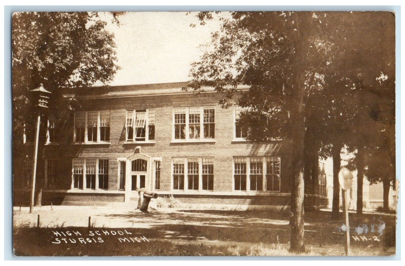 Sturgis Michigan RPPC Photo Postcard High School Exterior Building 1920 Vintage
