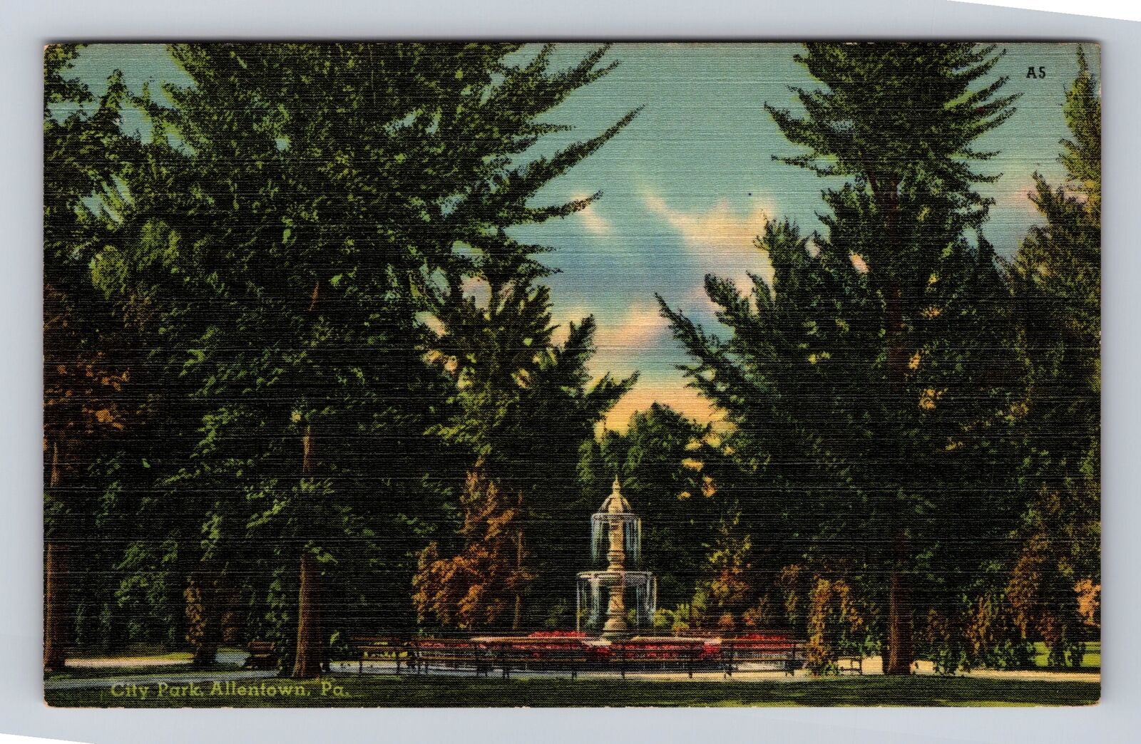 Allentown PA-Pennsylvania, City Park Fountain, Antique Vintage Souvenir Postcard