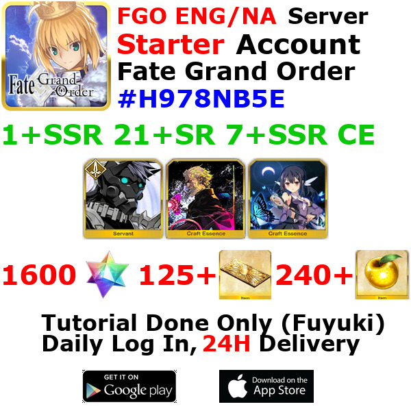 [ENG/NA][INST] FGO / Fate Grand Order Starter Account 1+SSR 120+Tix 1640+SQ #H97