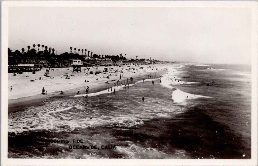 Incoming Tide, OCEANSIDE, California Real Photo Postcard