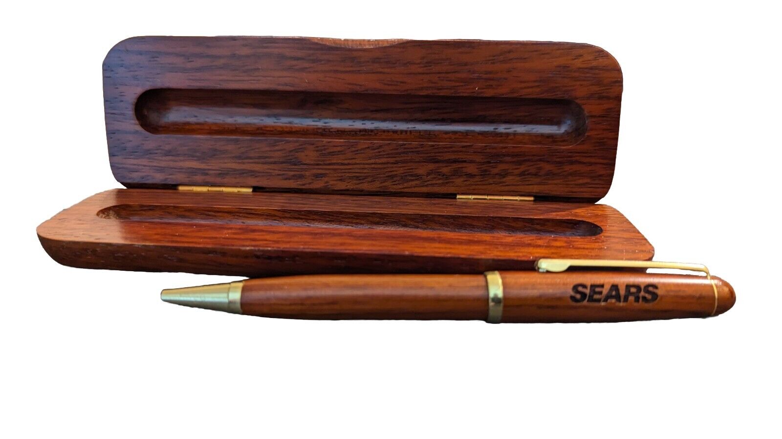Sears Roebuck & Co Vintage Ballpoint Pen In Wooden Case RARE RETAIL MEMORABILIA