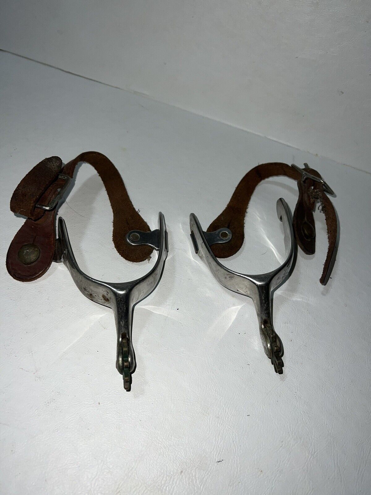 Vintage Western Cowboy Spur Pair With Leather Straps