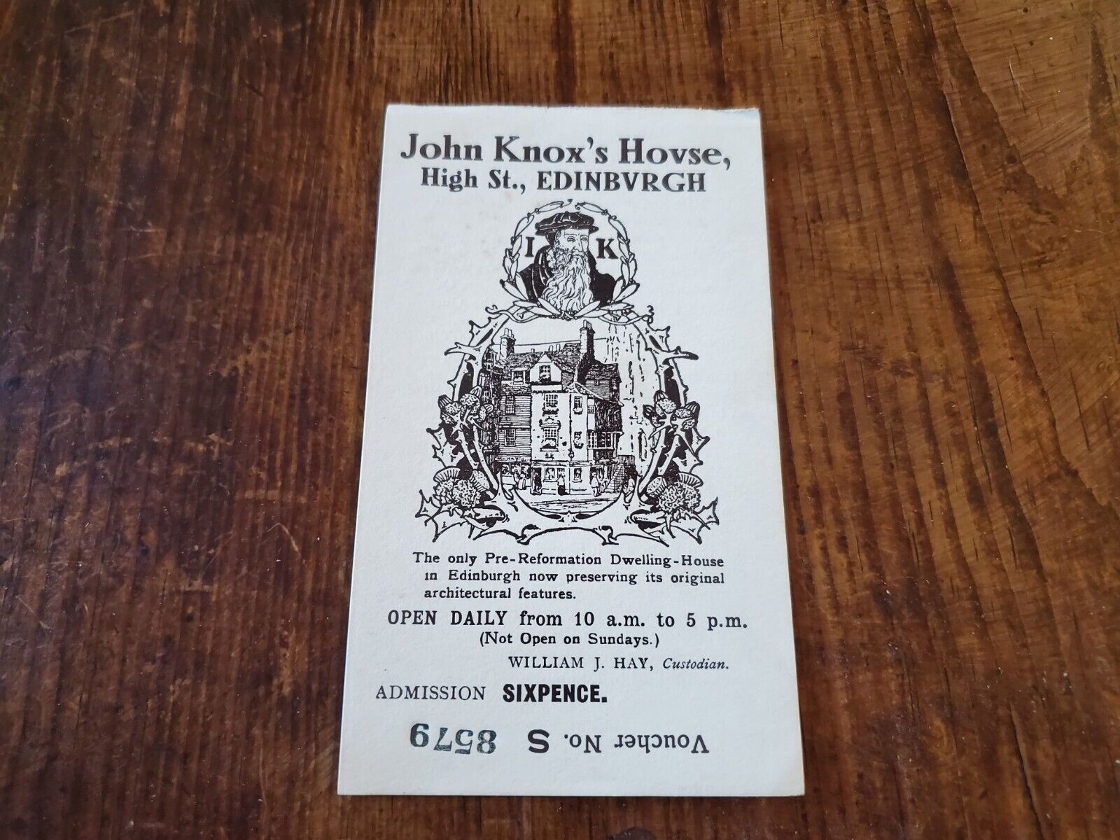 Vintage Admission Ticket John Knox\'s House Edinburgh Pre-Reformation Bx1-3
