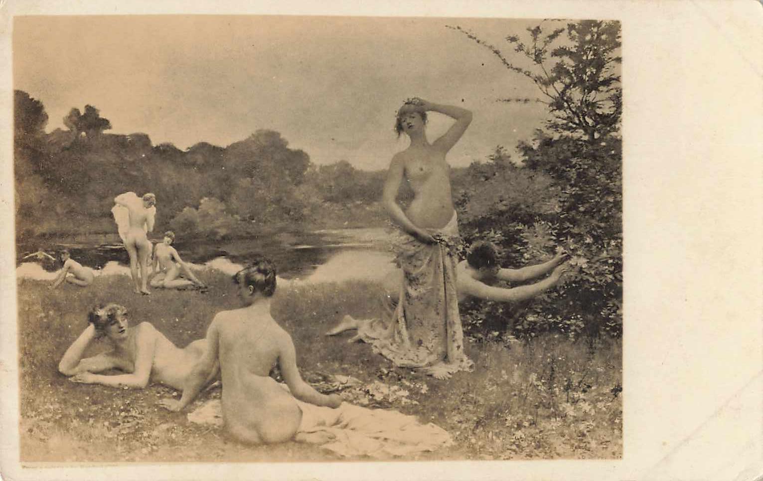 1910s RPPC Master Painting Real Photo Postcard Nude Nymphs Women Art Painting