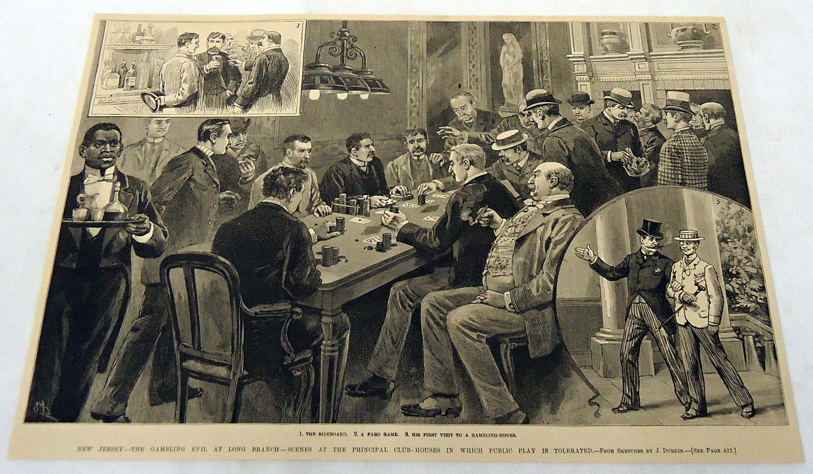 1889 magazine engraving~ NEW JERSEY, POKER ~ THE GAMBLING EVIL AT LONG BRANCH