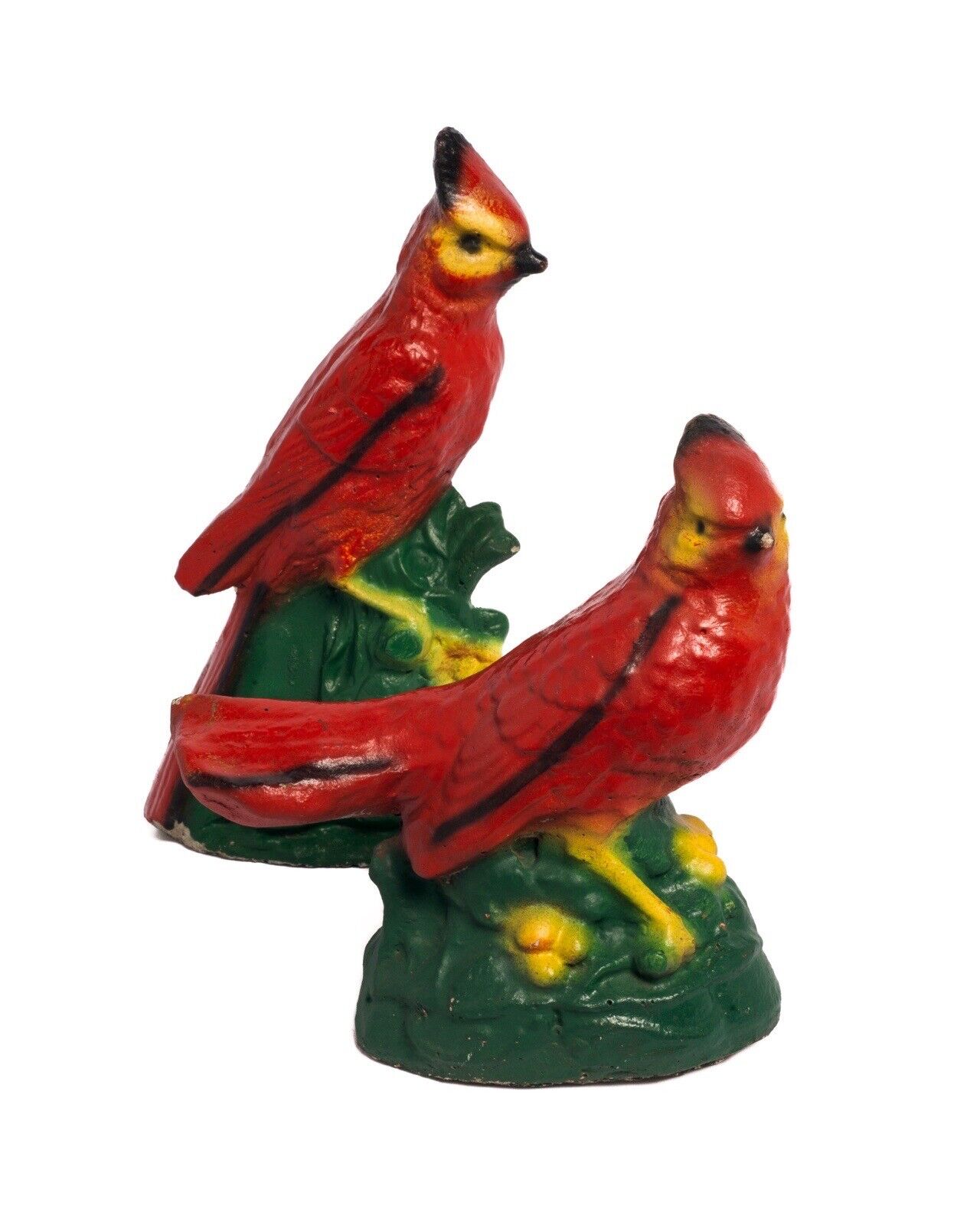 Vintage Set Of 2 Cardinal Birds, Red Hand Painted Heavy Cement Door Stop Statues
