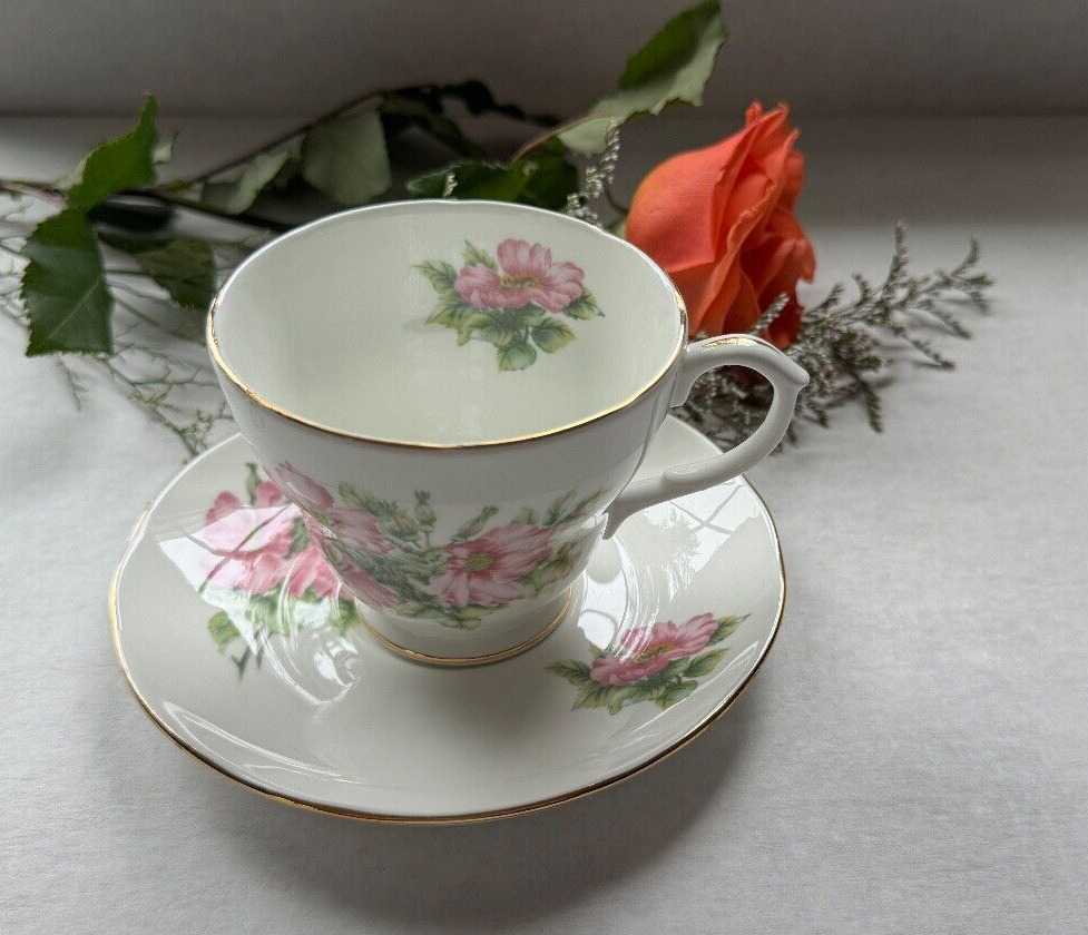 VINTAGE DUCHESS TEA CUP AND SAUCER - BONE CHINA - ENGLAND - Pastel Pink Old Rose