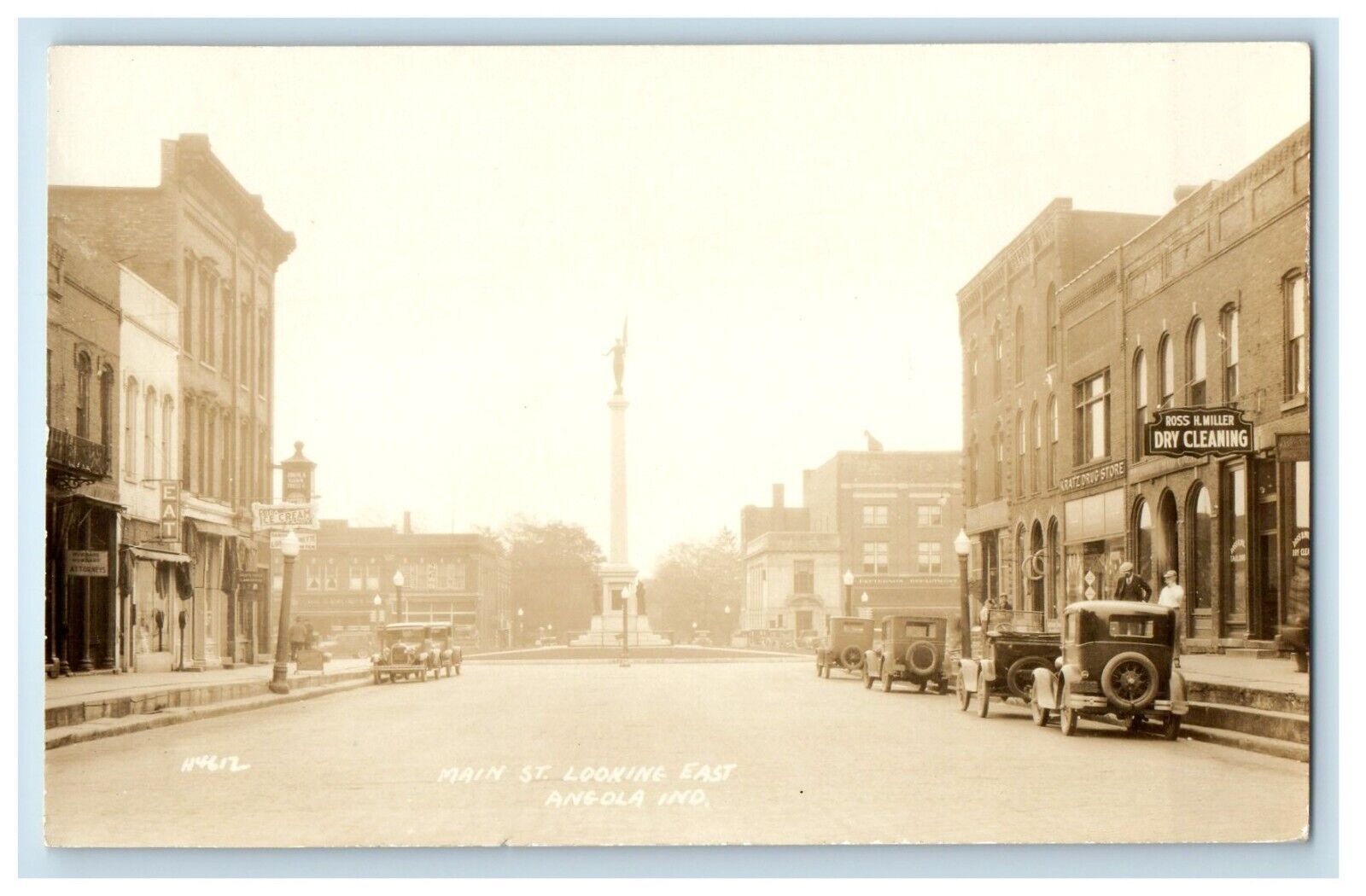 c1940's Main Street Looking East Angola Indiana IN RPPC Photo Vintage Postcard
