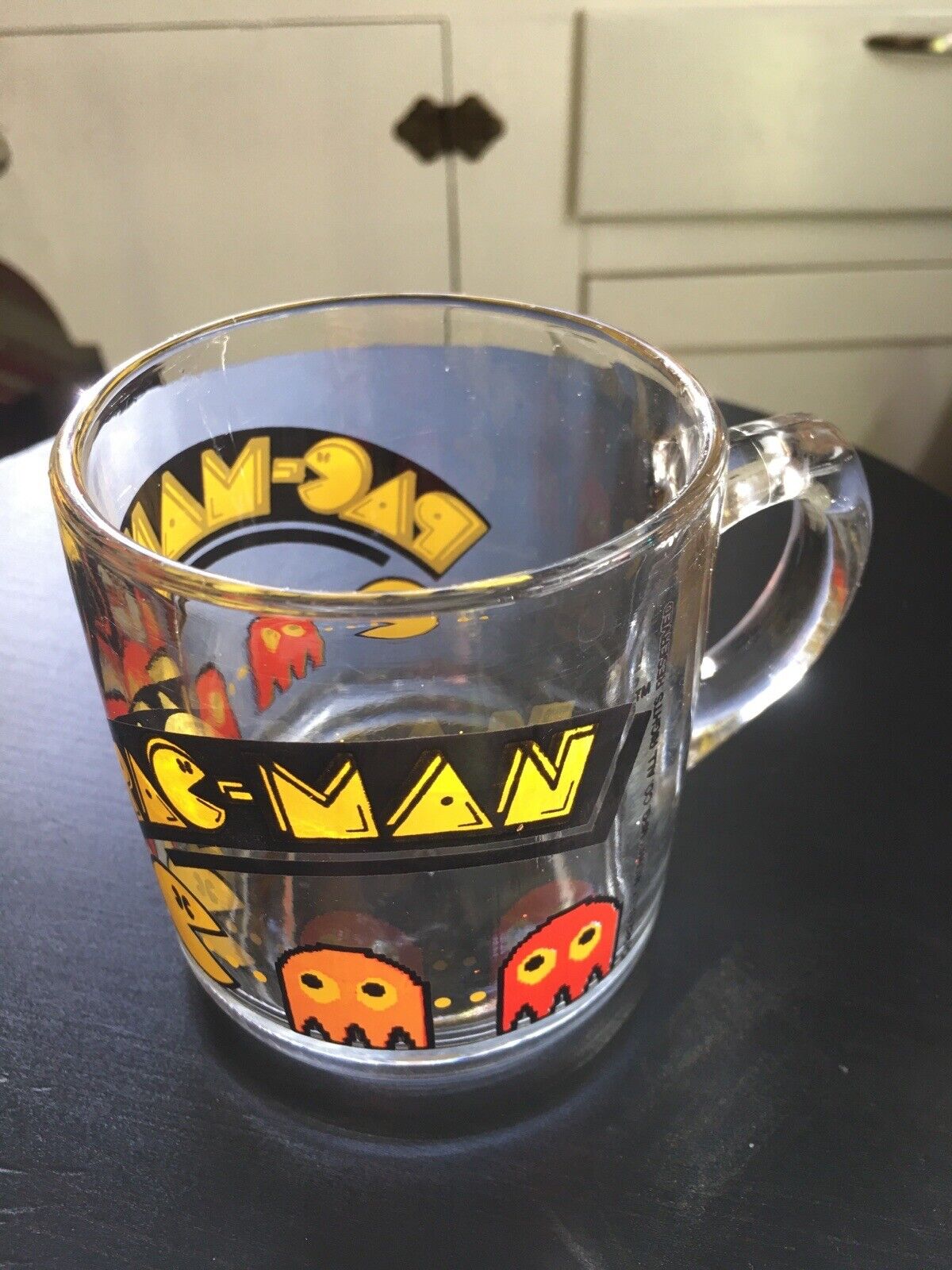 Pac-Man Drinking Coffee Tea Glass Mug Cup Vintage 1982 Bally Arby\'s Pac Man 3.5\