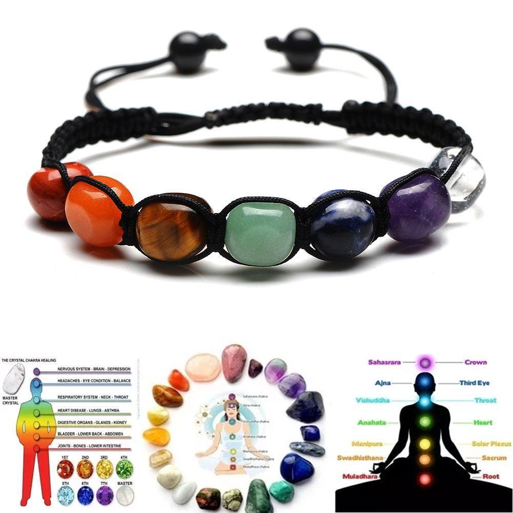 7 Chakra Stone Bracelet Reiki Healing Natural Crystal Braided-Jewelry-Gifts
