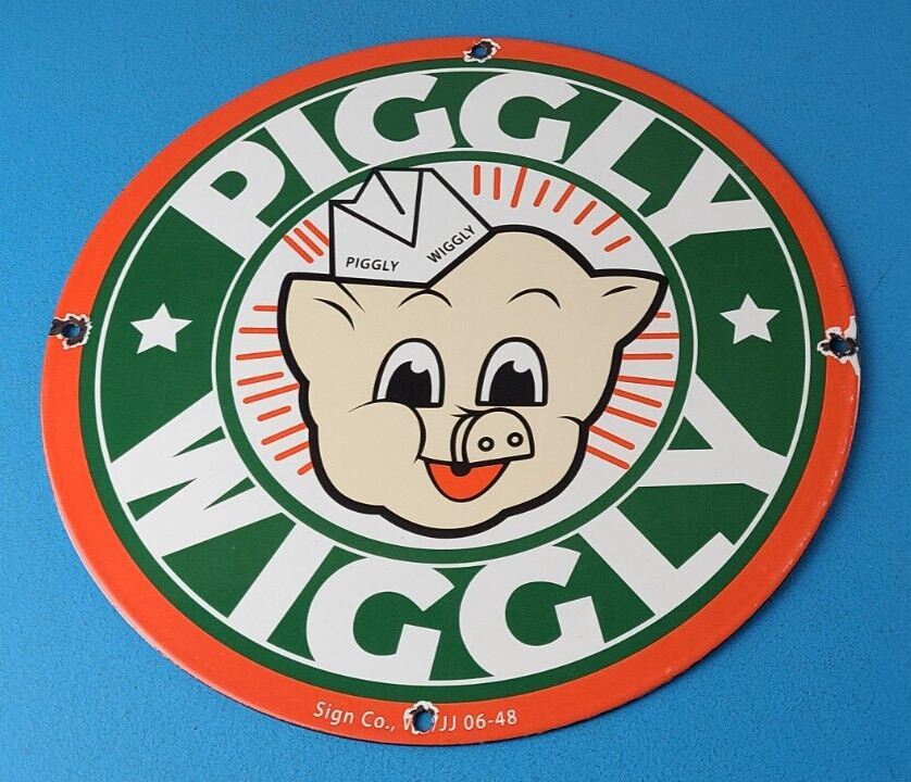 Vintage Piggly Wiggly Sign - Grocery Store Gas Pump Porcelain Service Sign