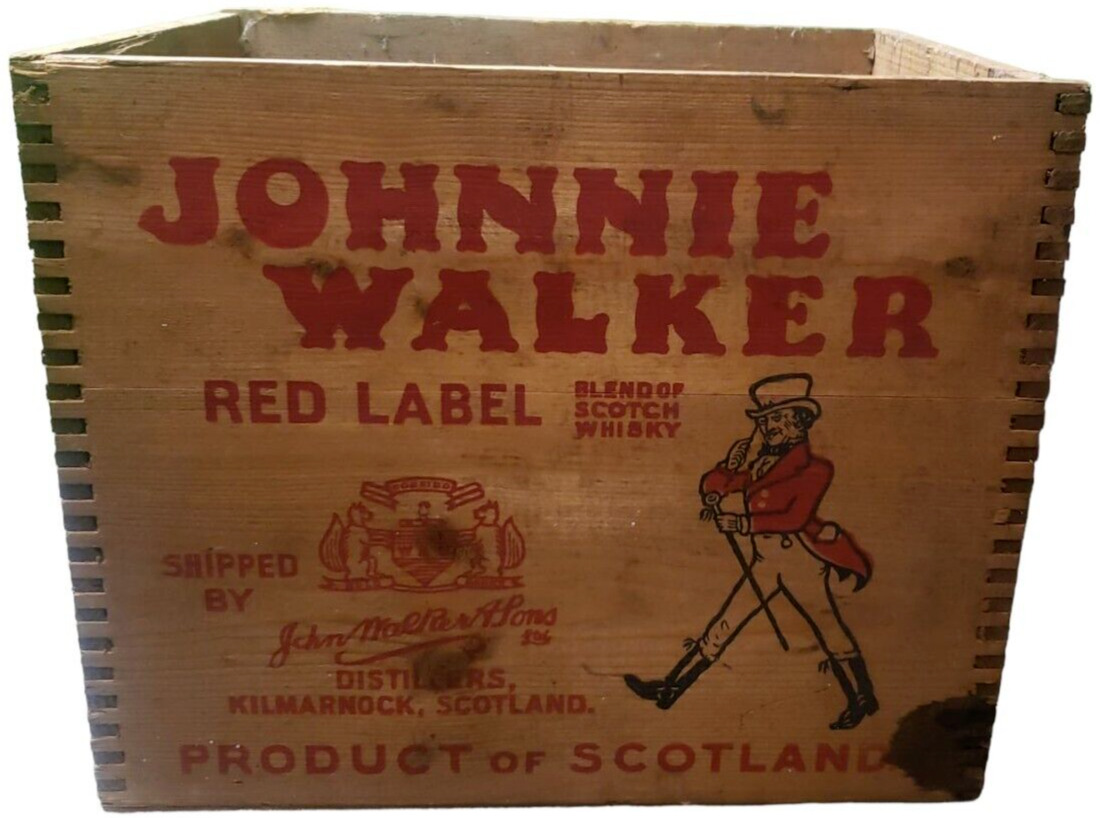 Johnnie Walker Box Whiskey Crate Red Label Whisky Wooden Box Joint Box 1958 VTG