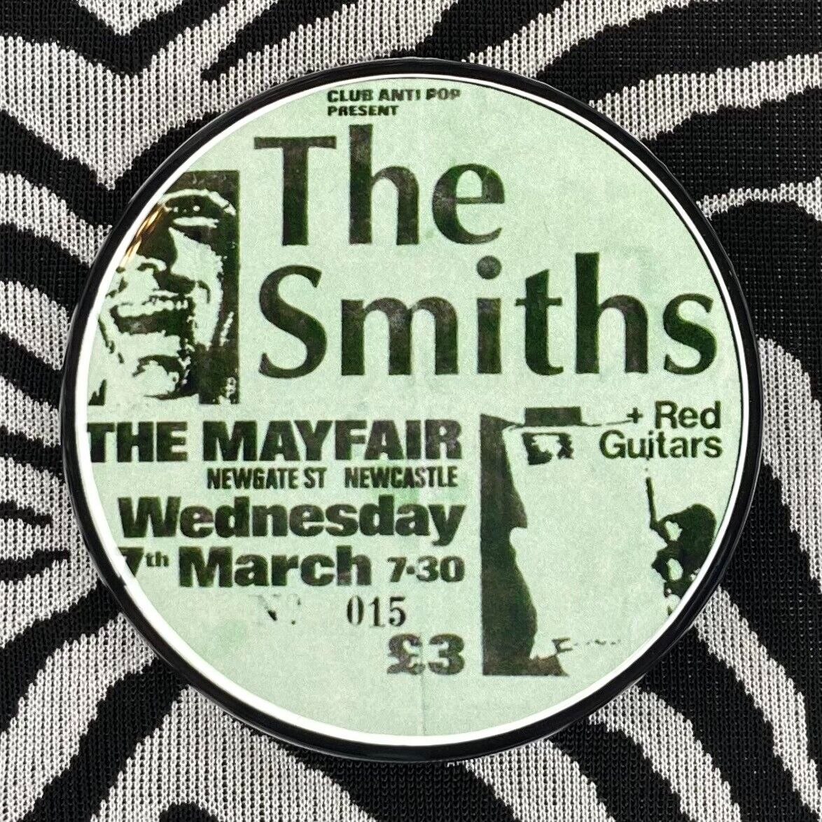 THE SMITHS Concert Ticket Stub Button Badge Morrissey Marr UK Tour Pin 1984