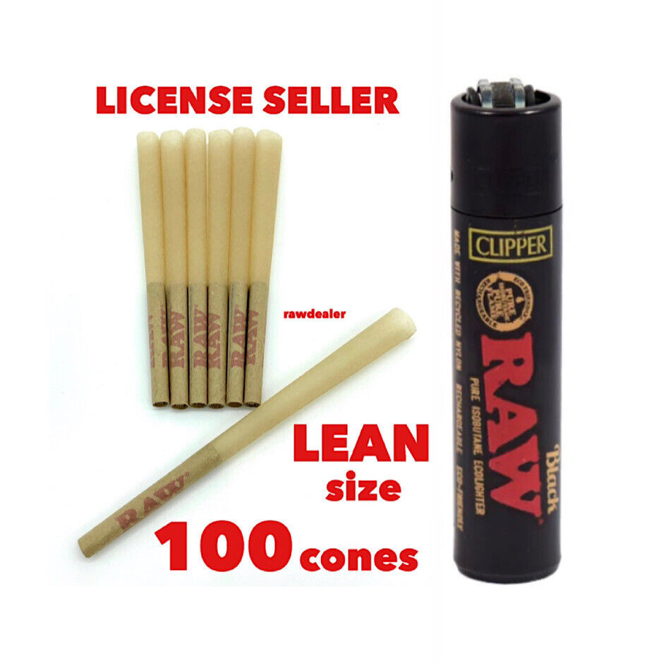 RAW cone Classic Lean Size Cones (100 Pack)+raw black large clipper lighter