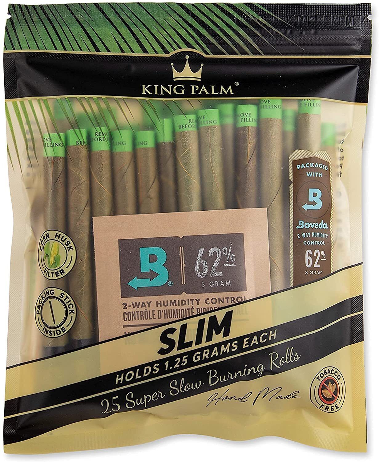 King Palm | Slim Size | Natural | Organic Pre Rolled Palm Leafs | 25 Rolls