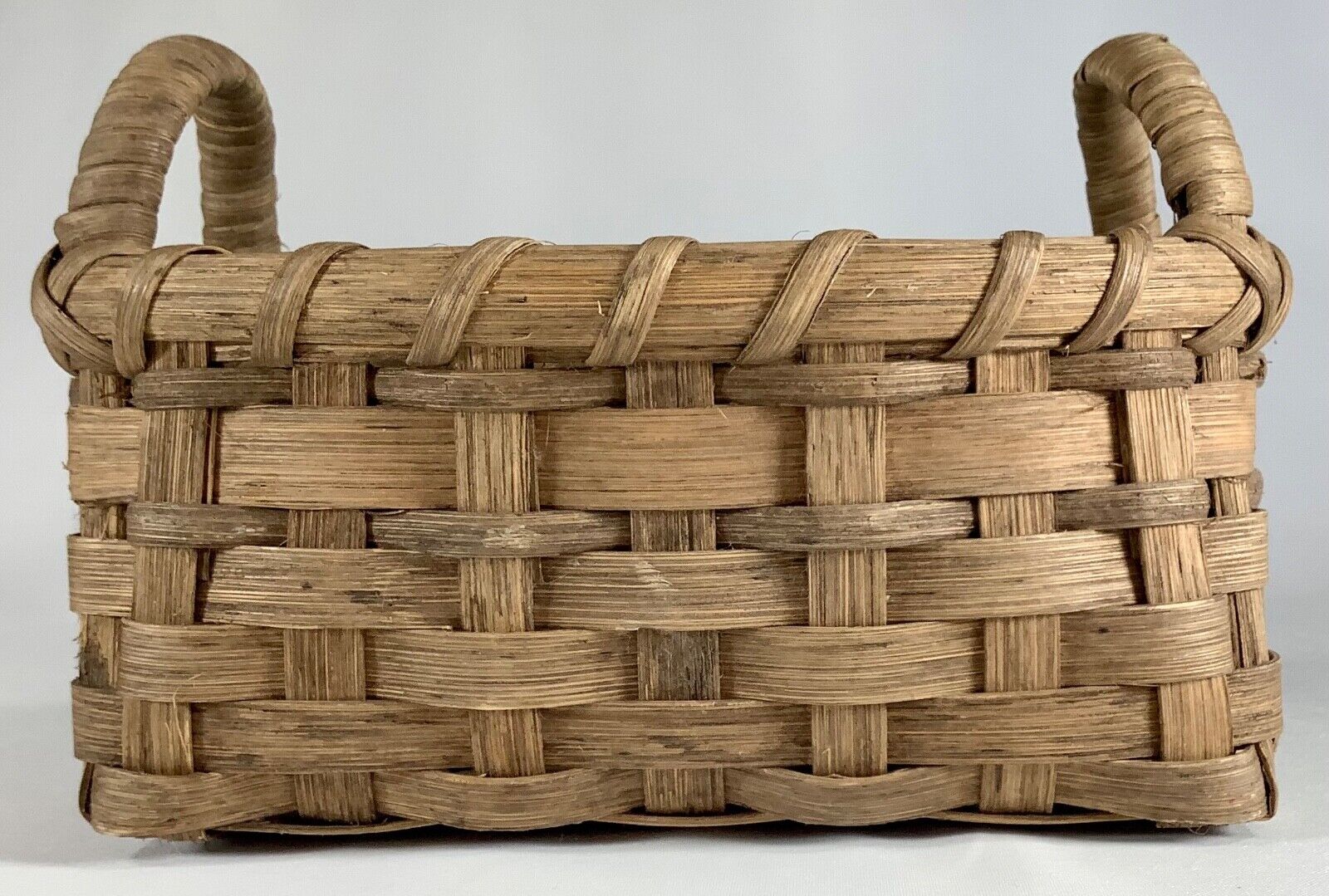 Vintage Split Oak Basket End Handles Rectangle 9” x 7” x 4” Handwoven Ohio Amish