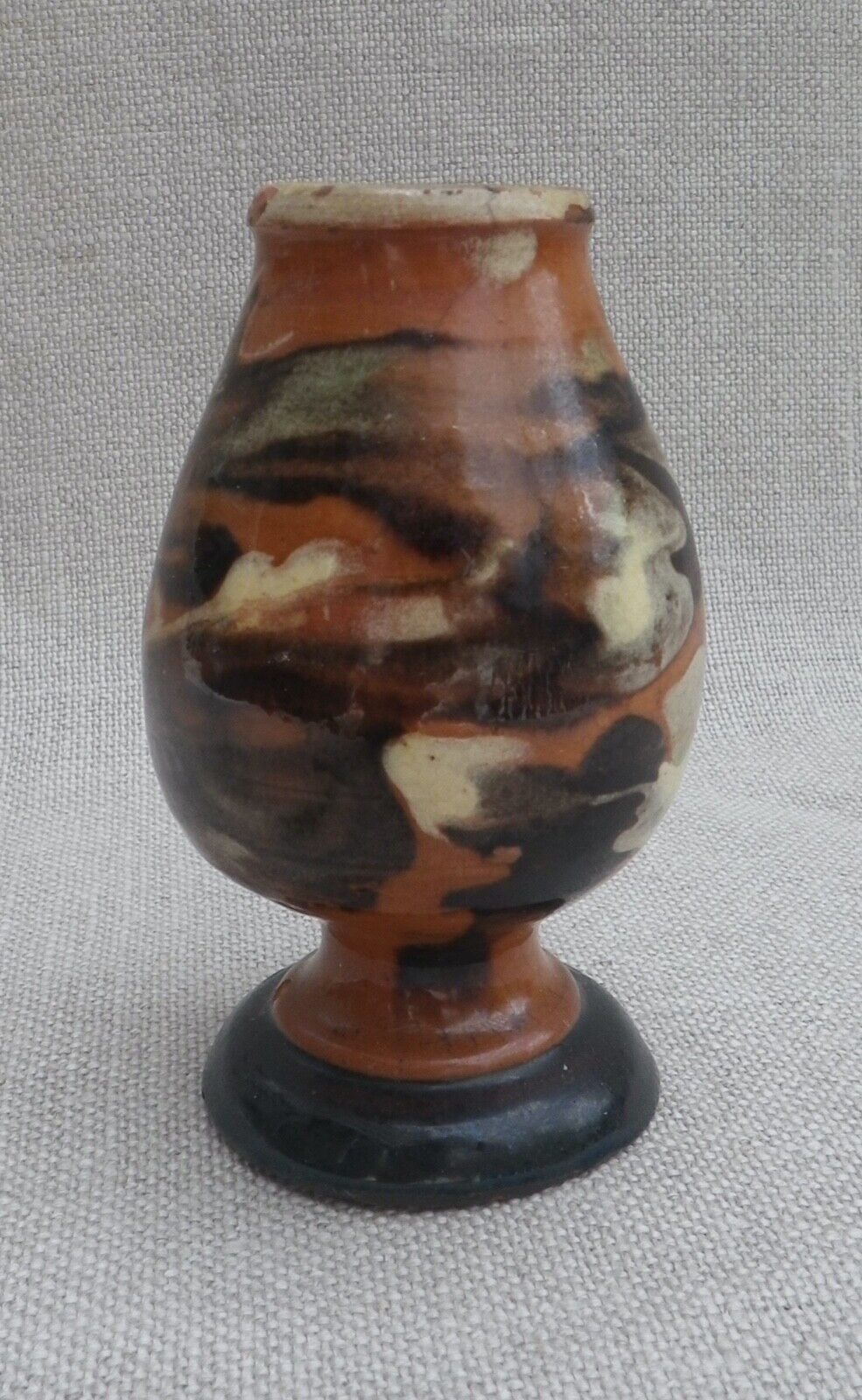 Antique Small Marbleized Redware Drinking Cup