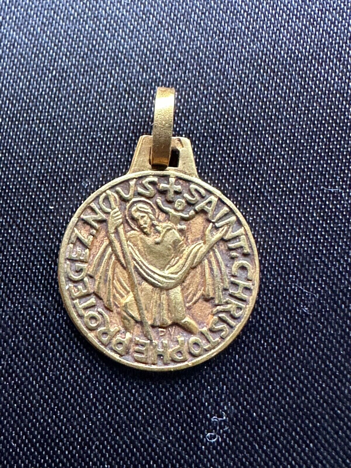 Antique Religious Gold plated medal -ST CHRISTOPHER - engraved Mita 1858-1958