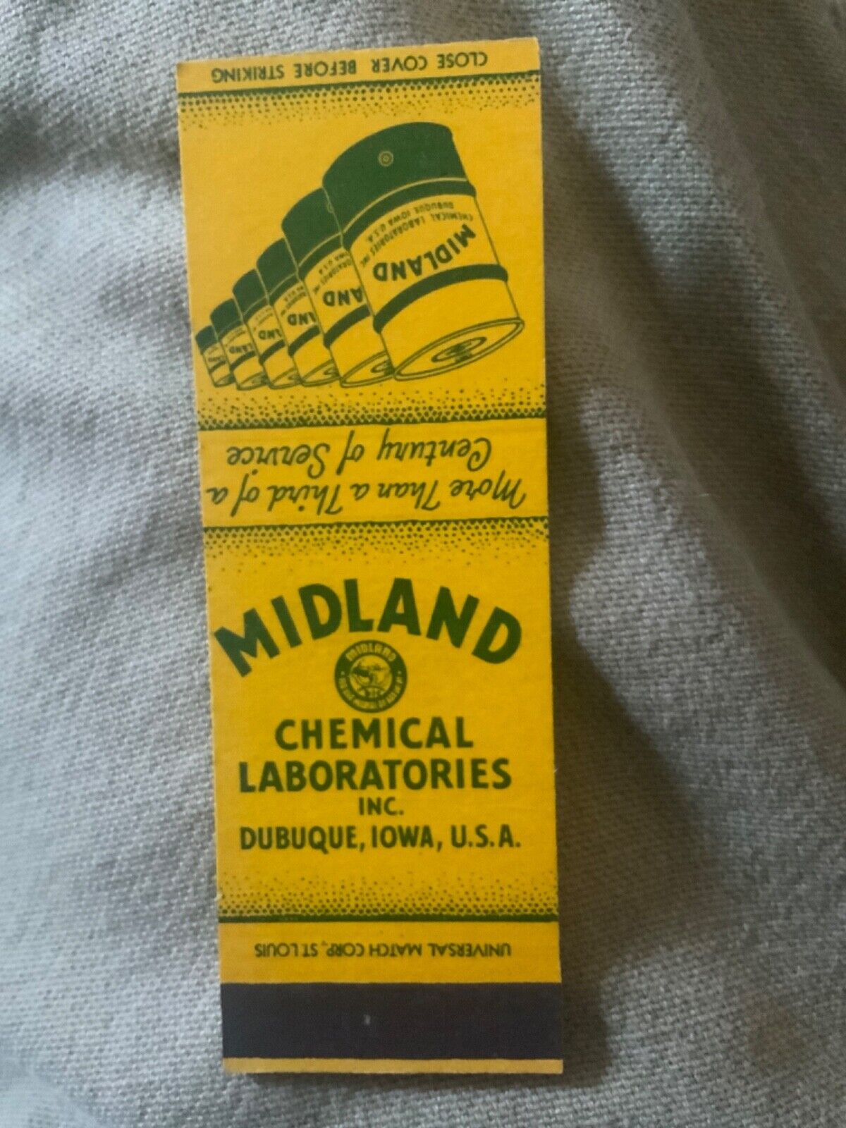 Vintage Matchbook Cover Midland Chemical Laboratories Dubuque Iowa 1930s