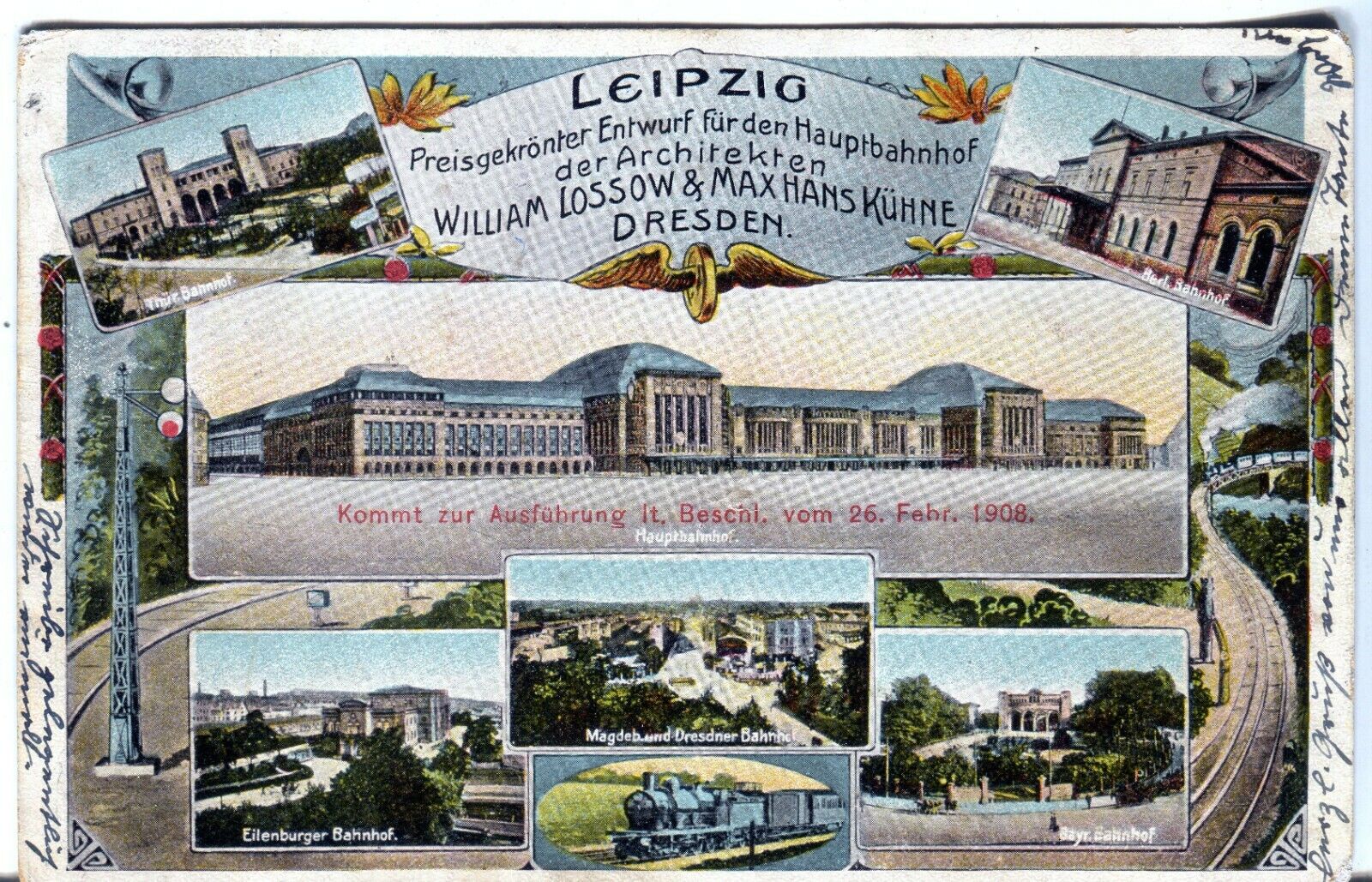 Germany Leipzig 04109 - Bahnhof cover Lodz Poland multiple vignette perfin stamp