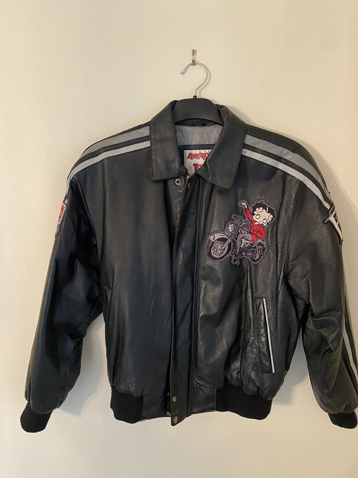 VTG Betty Boop American Toon Excelled EZ Rider Biker Leather Jacket Medium 2002