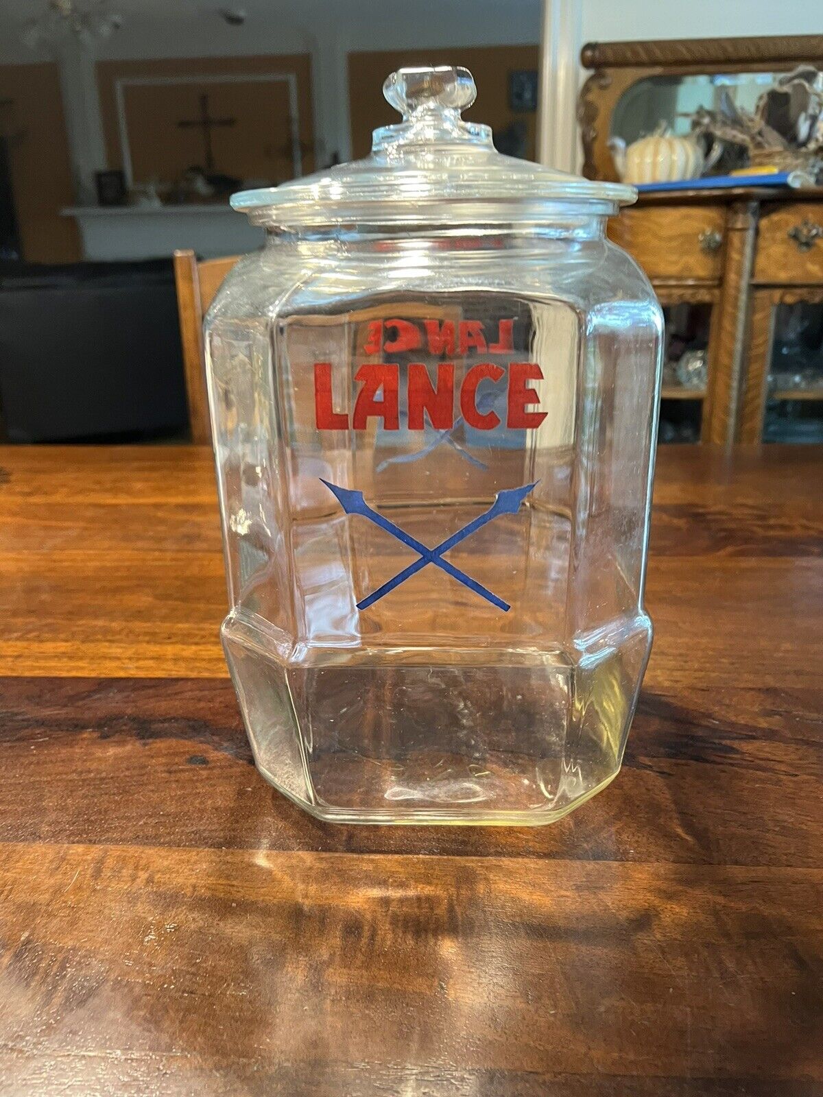 Vintage Lance Glass Counter Jar with Original Embossed Lance Lid