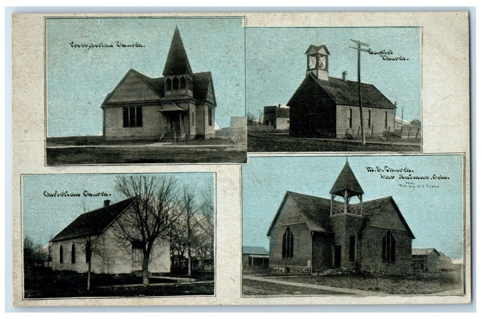 c1910\'s Churches At Las Animas Colorado CO Multiview Posted Antique Postcard