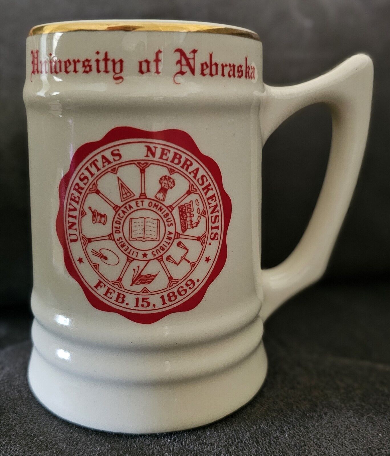 Vintage University of Nebraska College Mug Stein W C Bunting Pottery Ohio USA