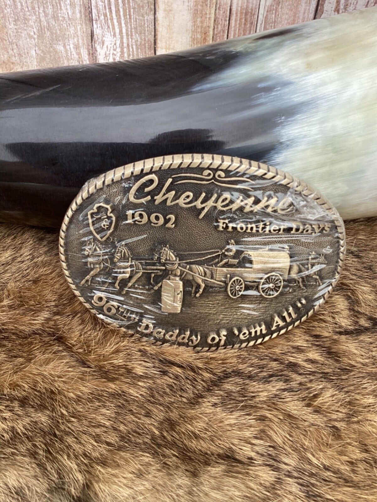 Vintage 1992 Cheyenne Frontier Days Brass Belt Buckle Ltd Edition #599 96th Year