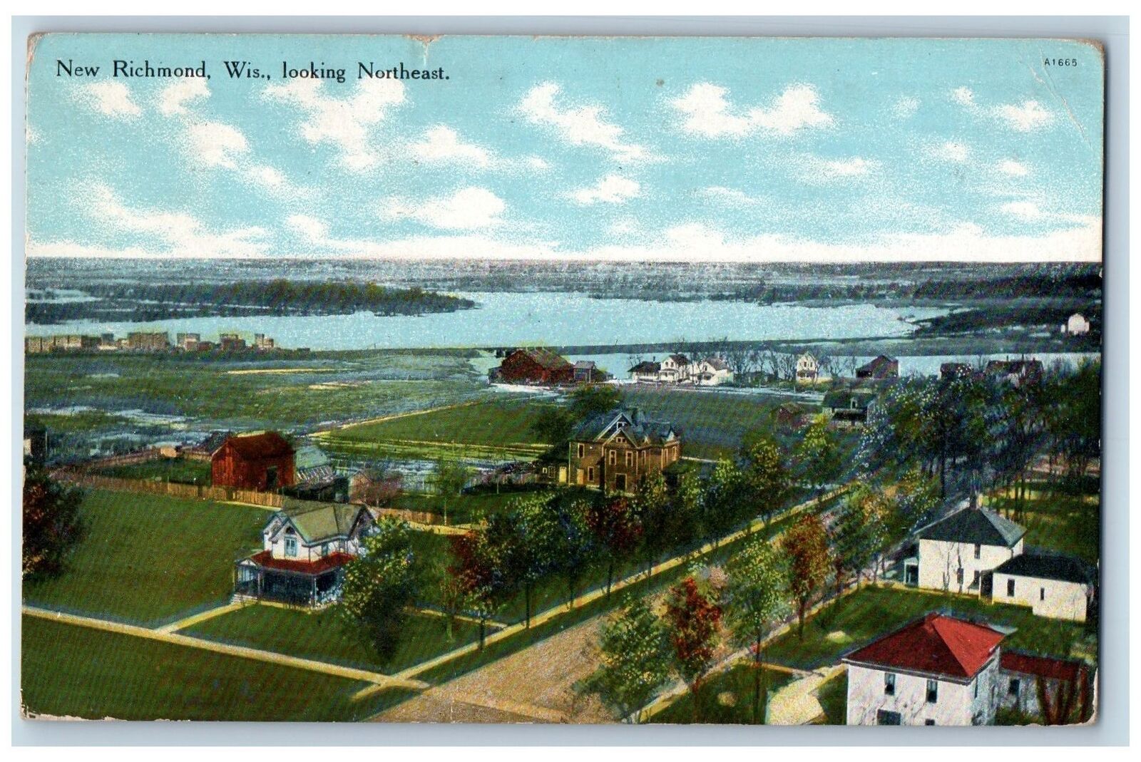 New Richmond Wisconsin Postcard Looking Northeast Residence Section Scene 1910