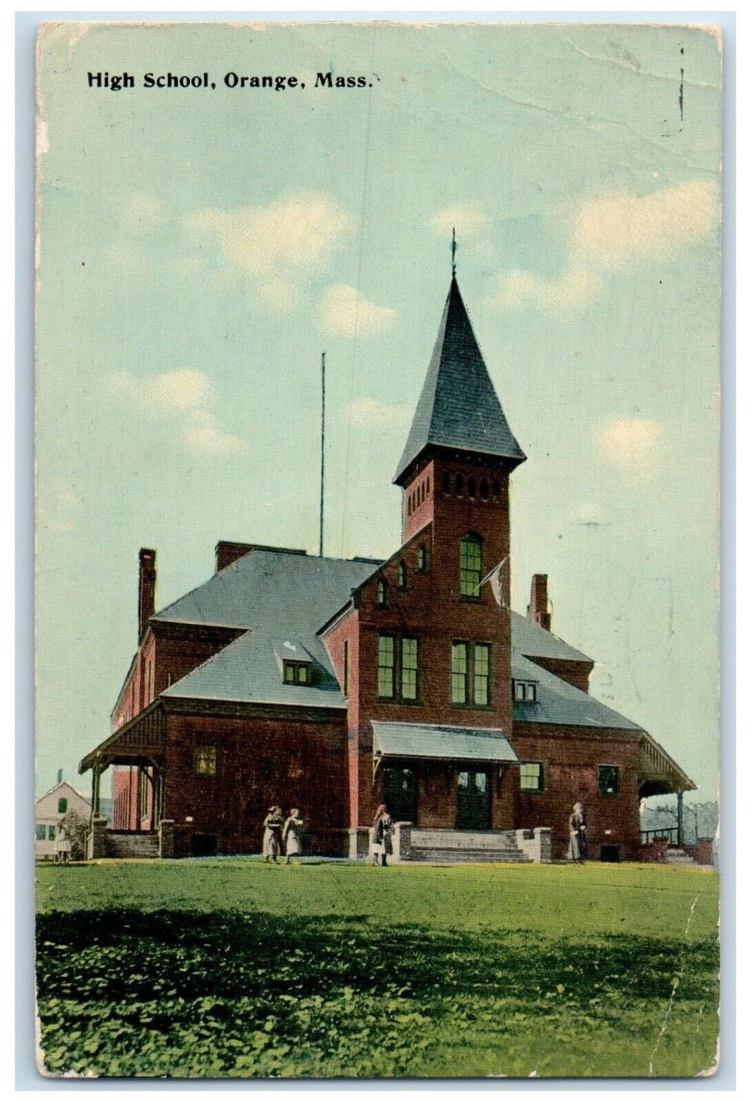 1932 High School Exterior Building Orange Massachusetts Vintage Antique Postcard