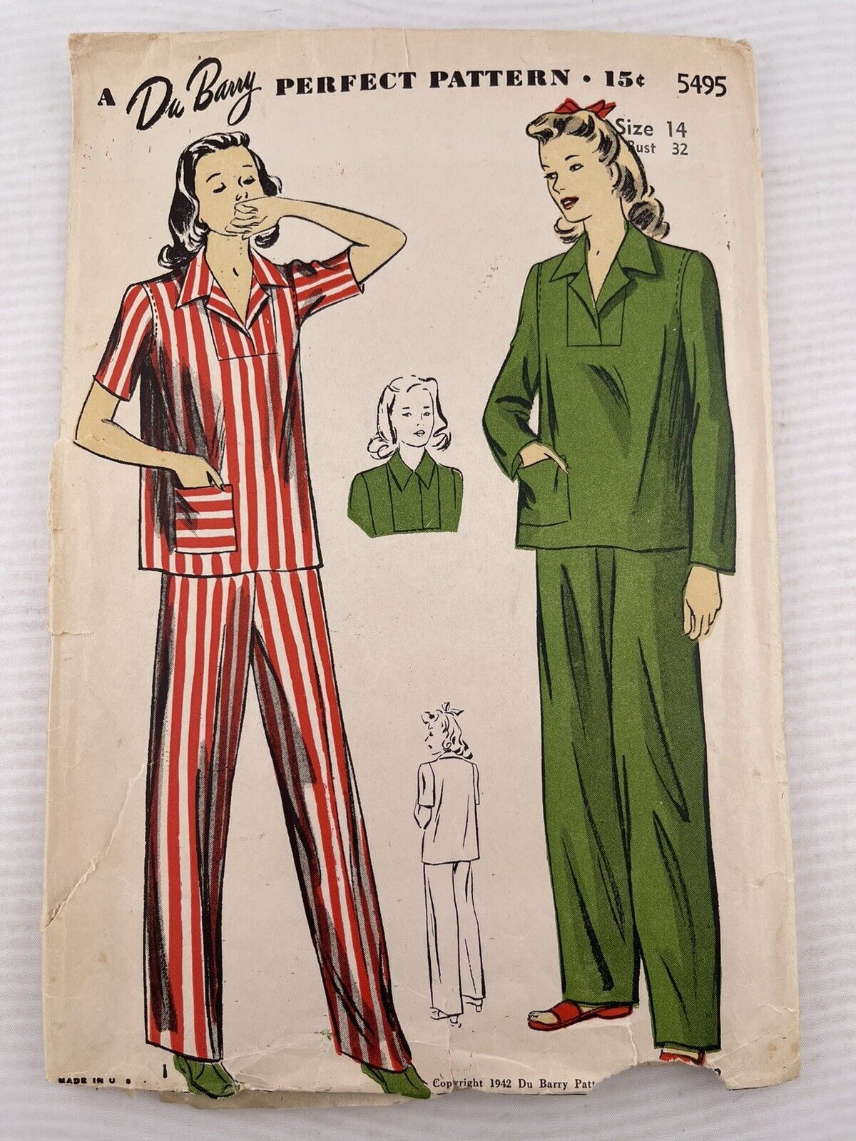 Vintage 1942 Du Barry 5495 Misses’ & Women’s Pajama Set Sewing Pattern Size 14