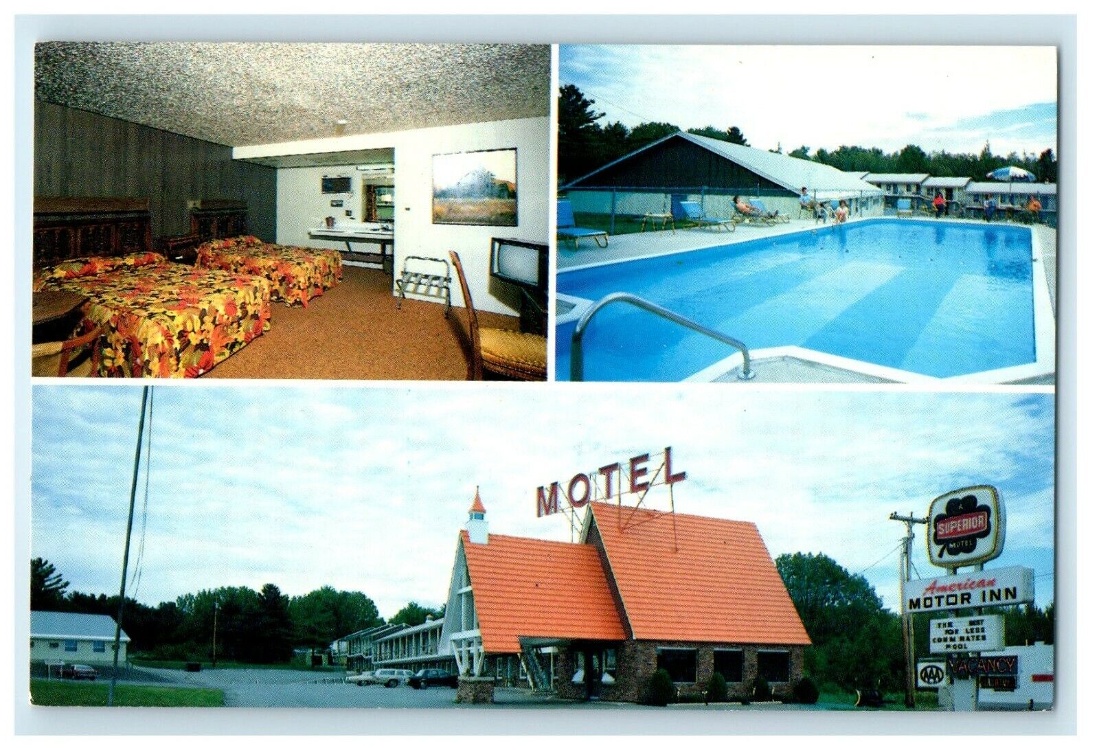 c1950\'s Waterville Maine ME, American Motor Inn Motel Multiview Postcard