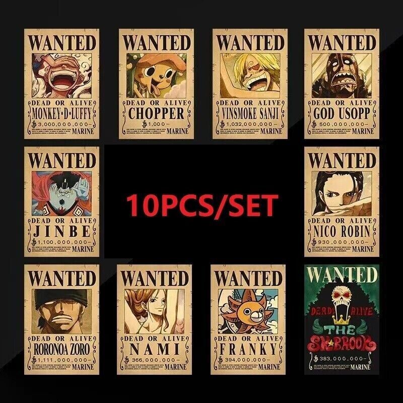 10 x One Piece Luffy Straw Hat Pirates Wanted Poster HIGH QUALIT (16.5\