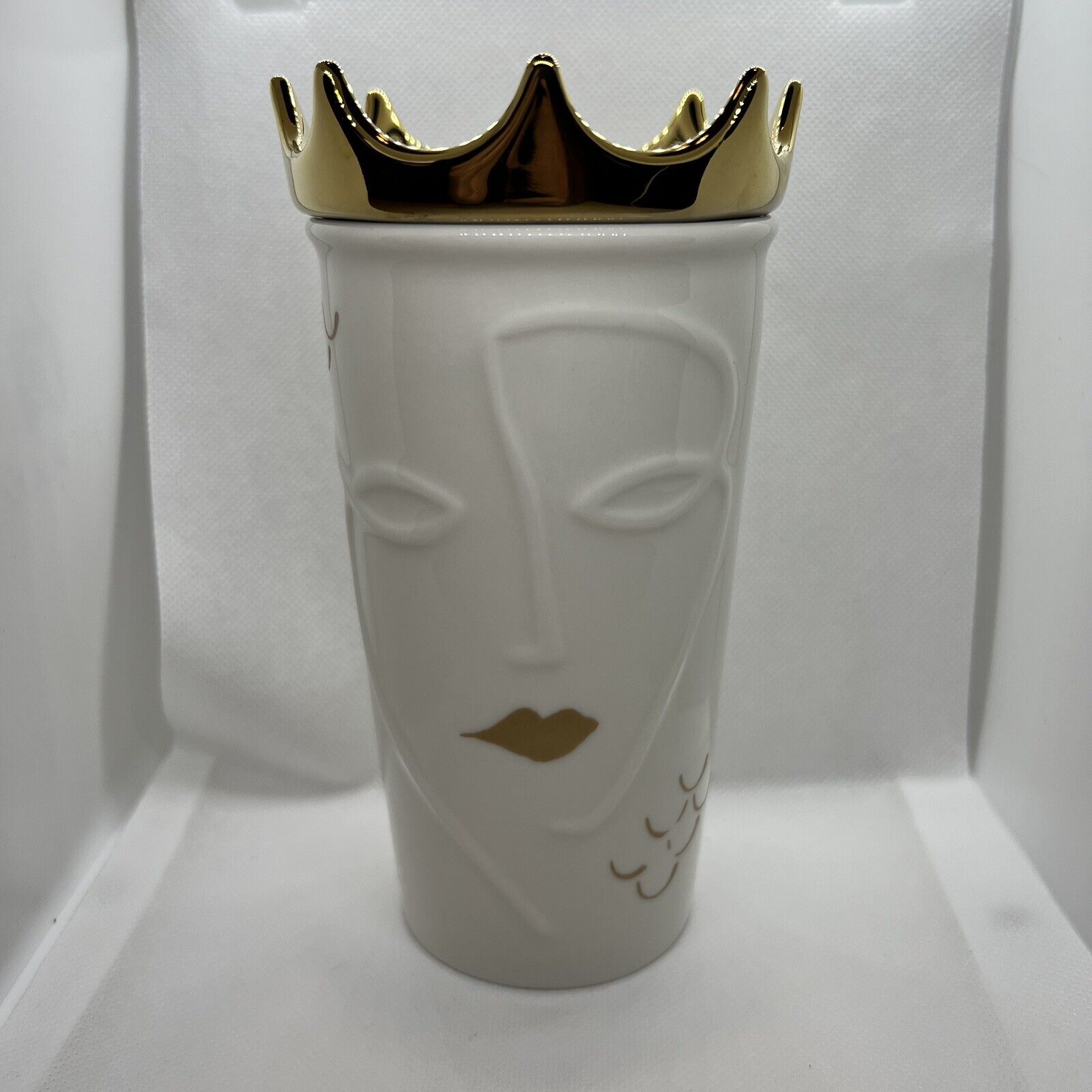 Starbucks 2016 Siren Anniversary Ceramic Travel Mug Tumbler Gold Crown Lips