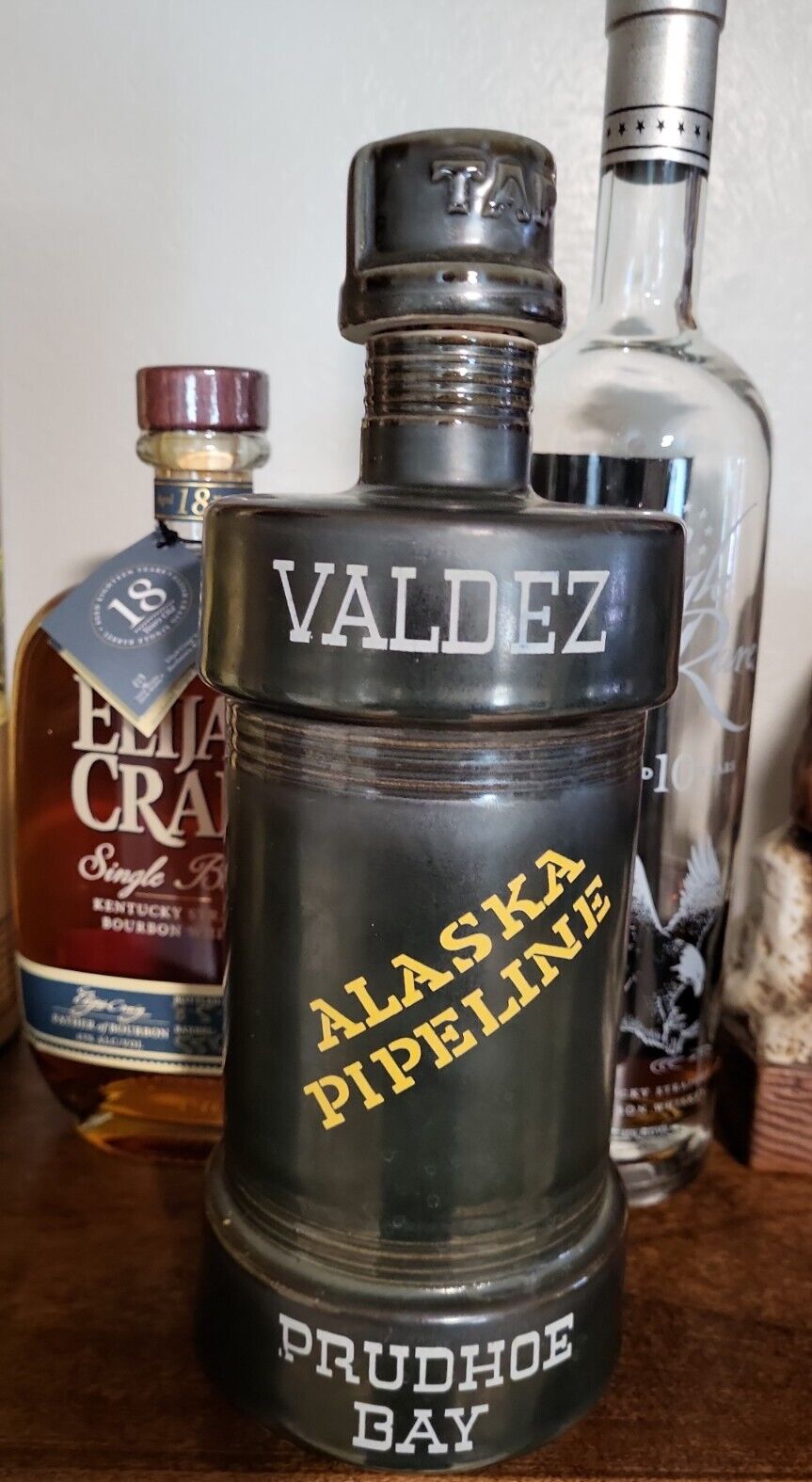 Clem Harvey Spirits Bottle Decanter Alaska Pipeline Prudhoe Bay Valdez 1974