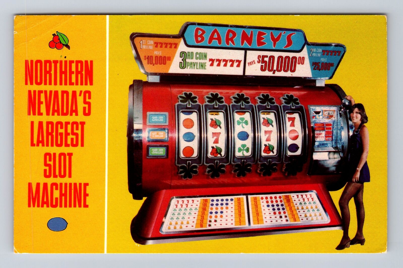 Lake Tahoe NV-Nevada, Barney\'s Casino, Largest Slot Machine, Vintage Postcard