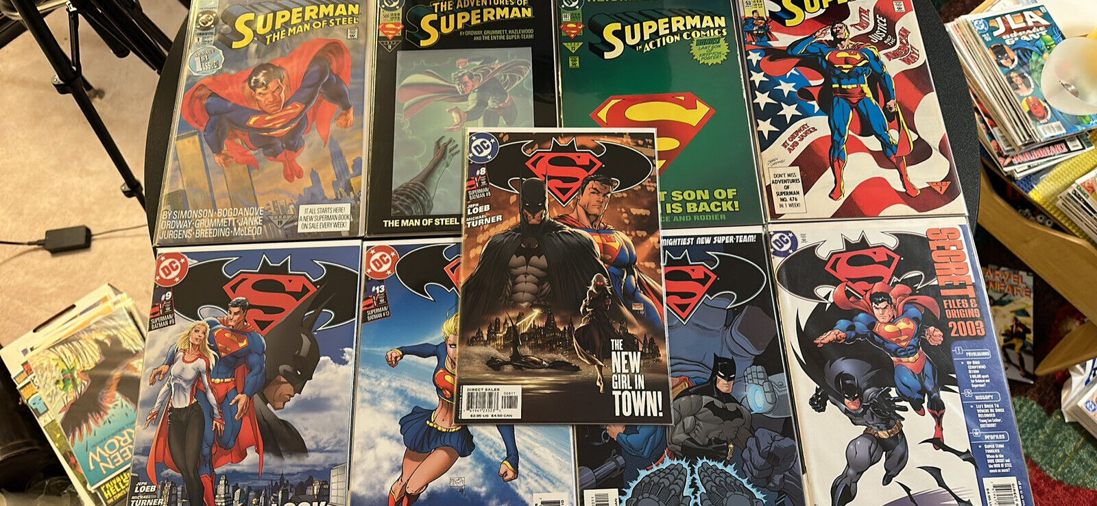 Mixed 9 pc Lot Superman including Superman/Batman issue #8, Man Of Steel #1,