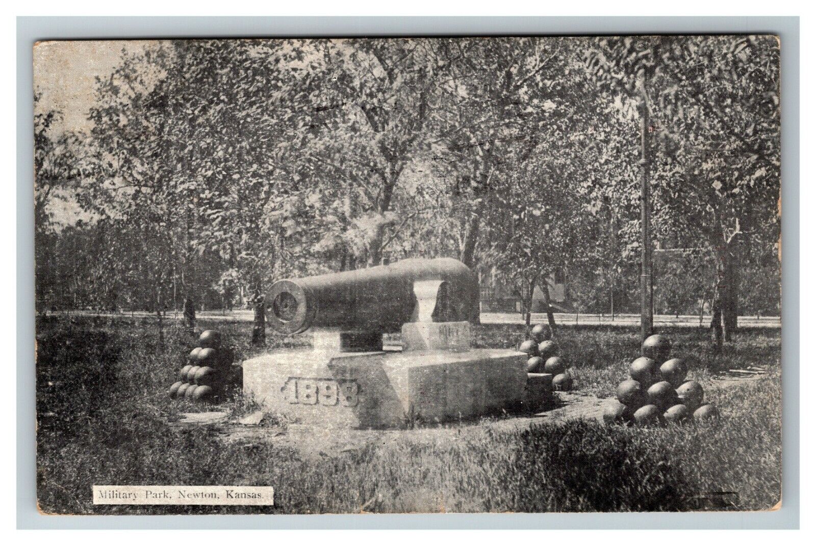 Newton KS, Military Park, War Cannon, Kansas c1912 Vintage Postcard