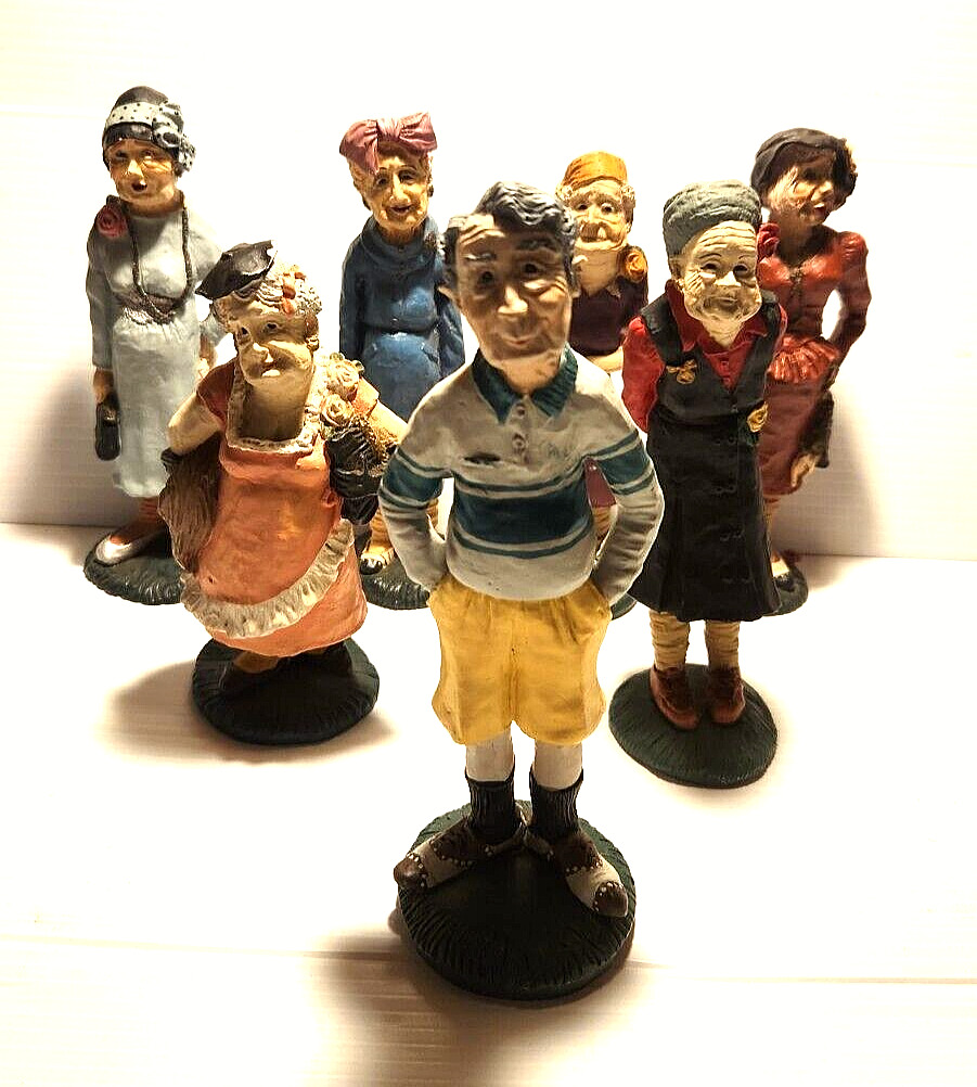 Lot of 7 Crunkleton HANFORD\'S FIGURES Old Man & 6 Old Ladies Made of Poly Resin