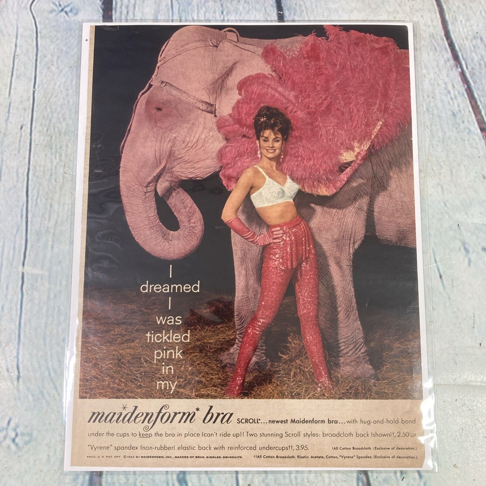 1962 Maidenform Bra Sexy Lady Pink Elephant Vintage Print Ad/Poster Promo Art