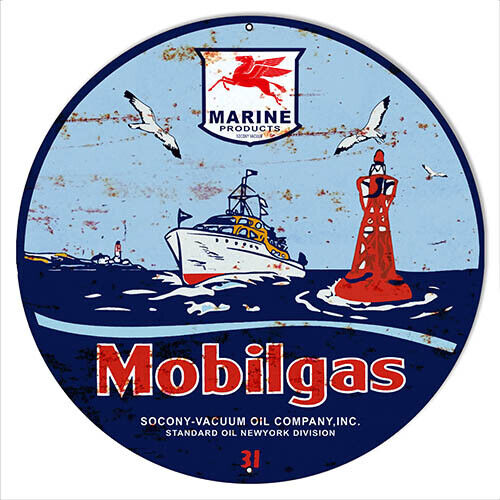 Mobilgas Marine Products Vintage Metal Sign 14x14