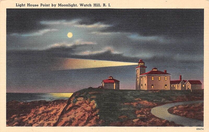 Light House Point by Moonlight Watch Hill Rhode Island RI linen