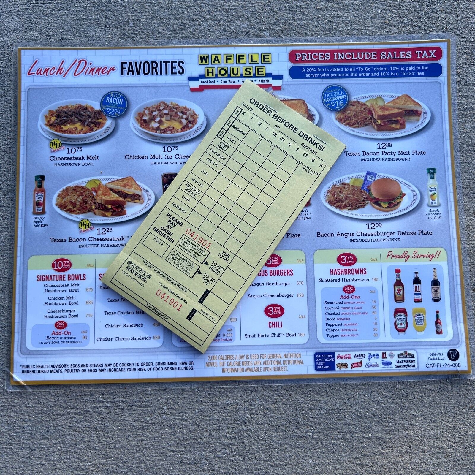 Waffle House Menu & Order Slip Set, Ticket Books, Role Play Props, Collectable