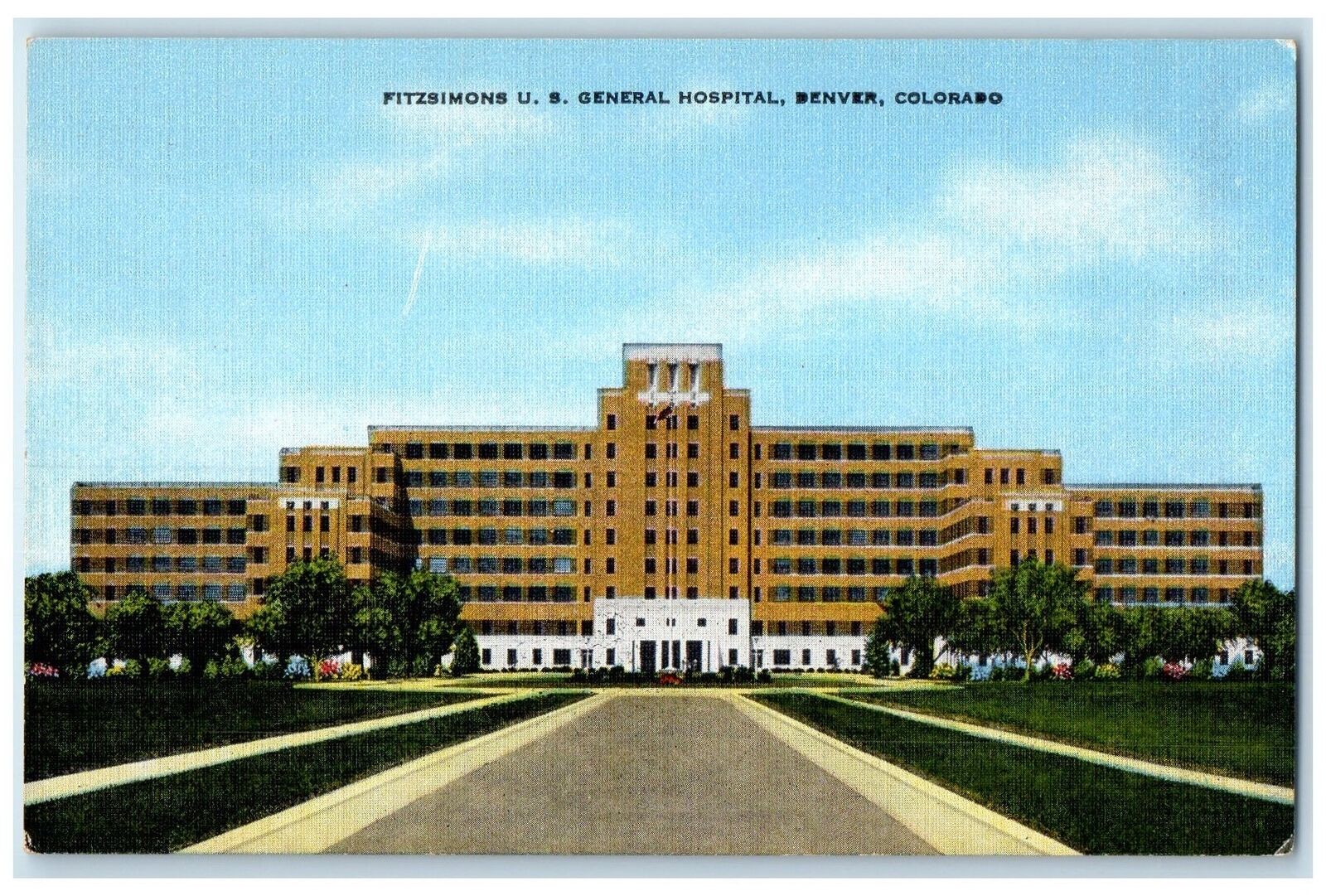 c1940\'s Fitzsimons US General Hospital Building Road Denver Colorado CO Postcard